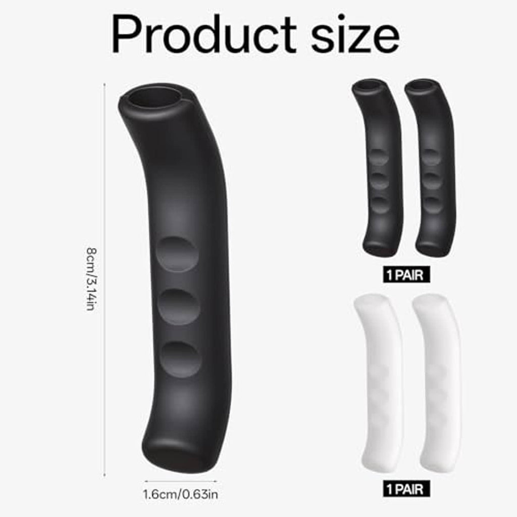 Silicone brake lever covers, long black and white sleeves with oval grip pads
