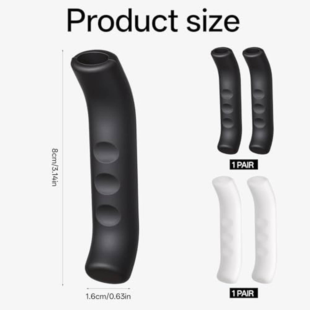 Silicone brake lever covers, long black and white sleeves with oval grip pads