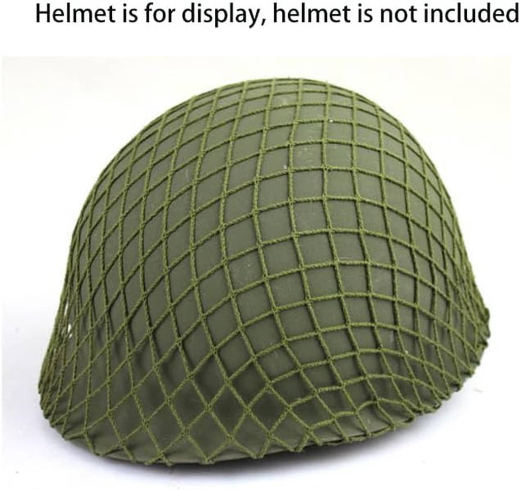 Olive green grid mesh helmet cover with smooth crown panel and side button detail