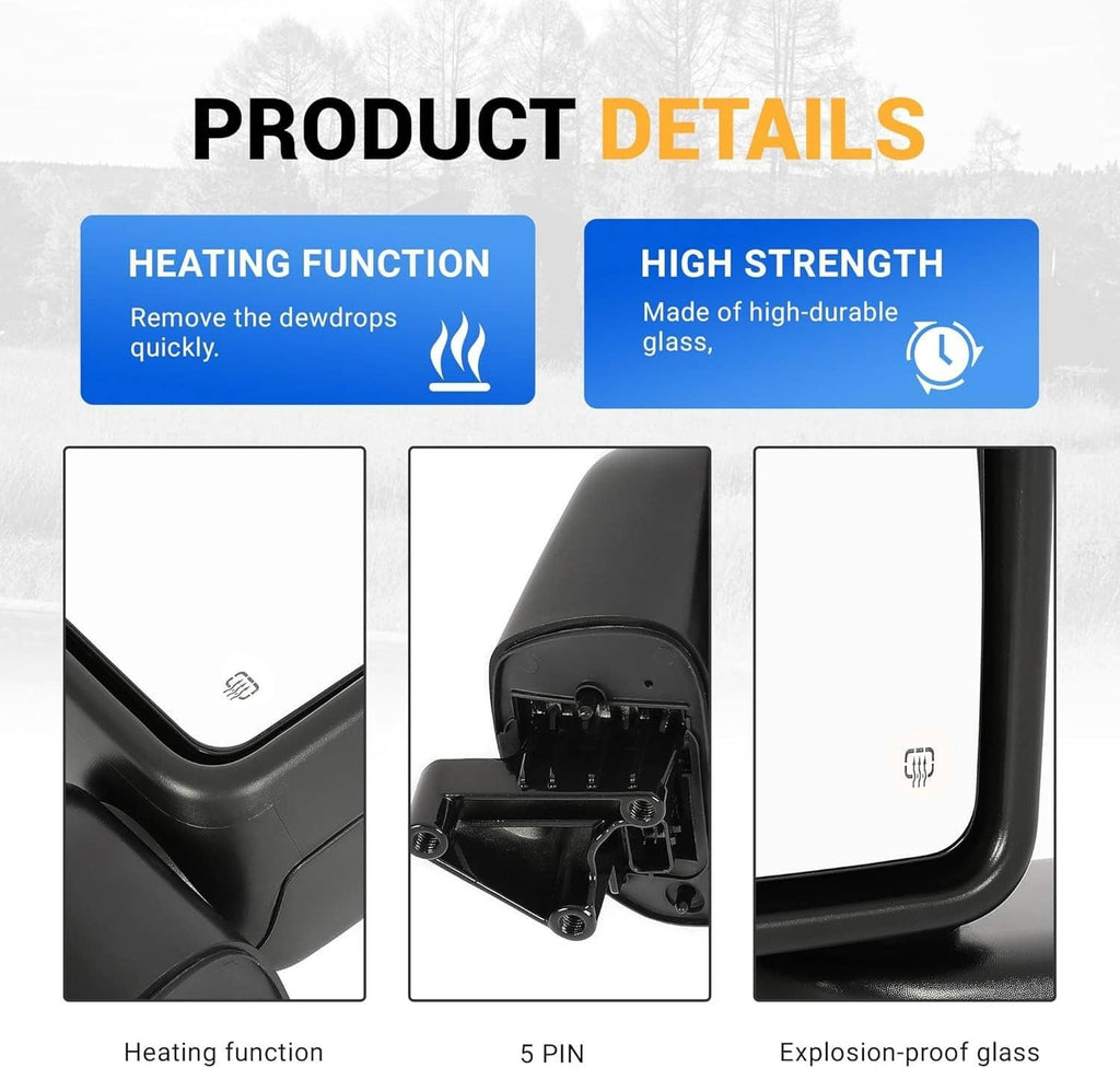 Black left power heated side mirror with heating function and 5-pin connector