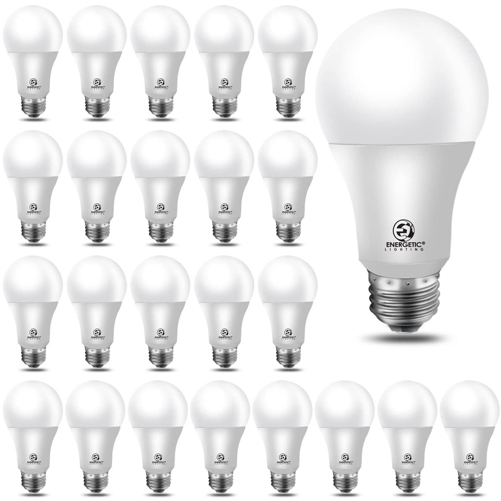 Set of A19 LED bulbs with frosted globe and E26 screw base