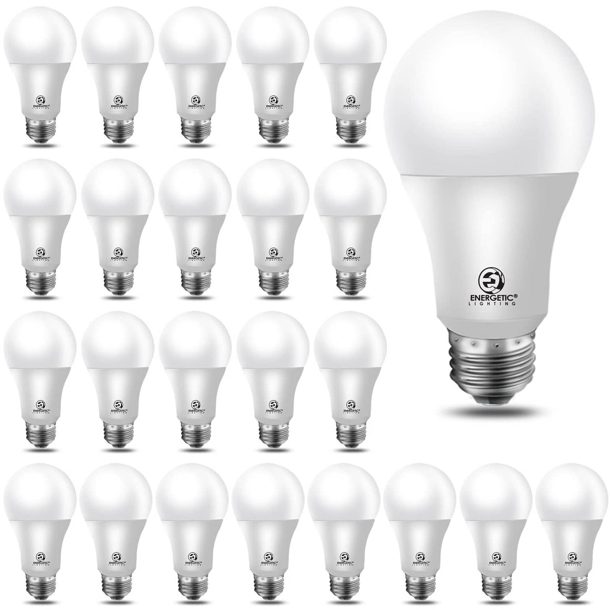 Set of A19 LED bulbs with frosted globe and E26 screw base