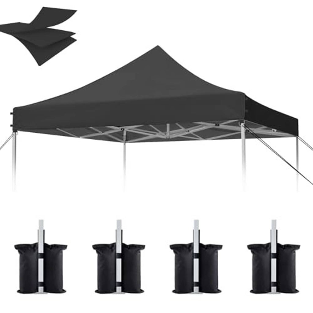 Black pop-up canopy replacement top cover with straight-edge valance and support ribs
