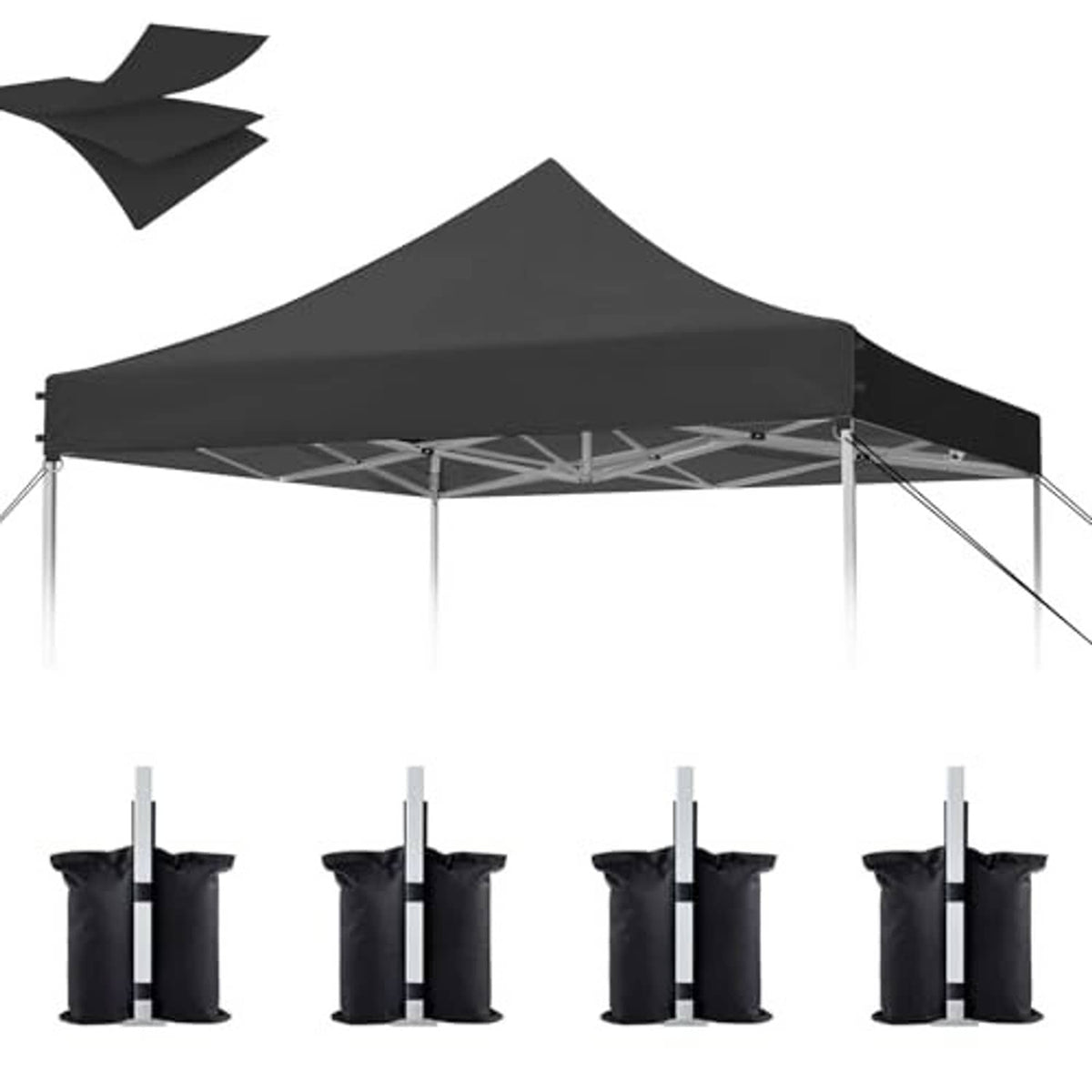 Black pop-up canopy replacement top cover with straight-edge valance and support ribs