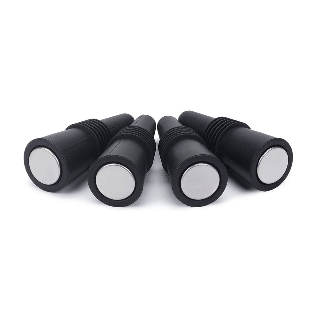 Set of 5 black silicone wine stoppers with round silver sealing inserts