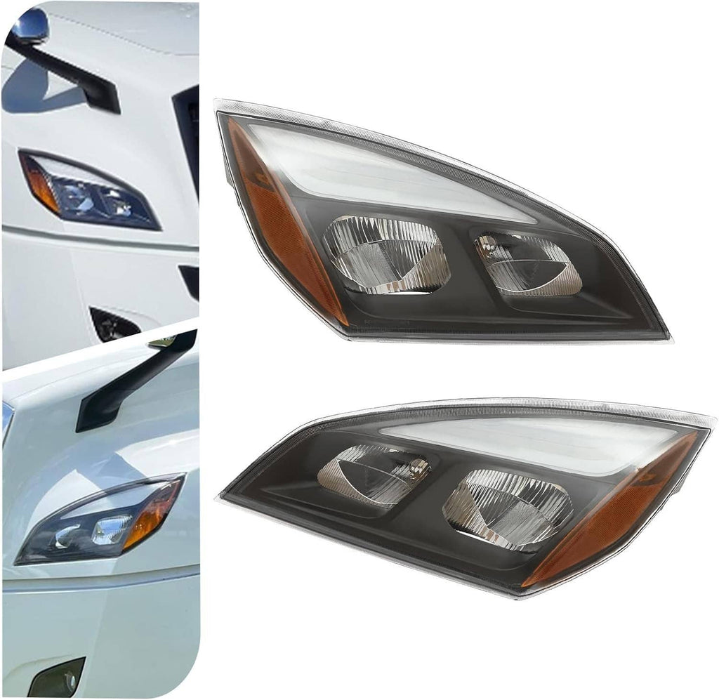 LED headlight pair with clear lens, black housing, and amber side marker lights.