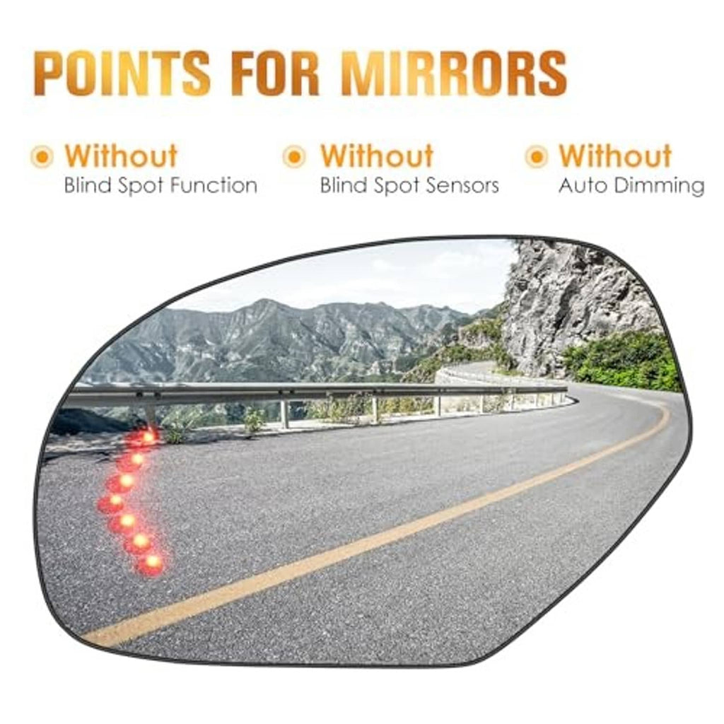 Left driver-side mirror glass lens insert with curved clear surface and defrost grid