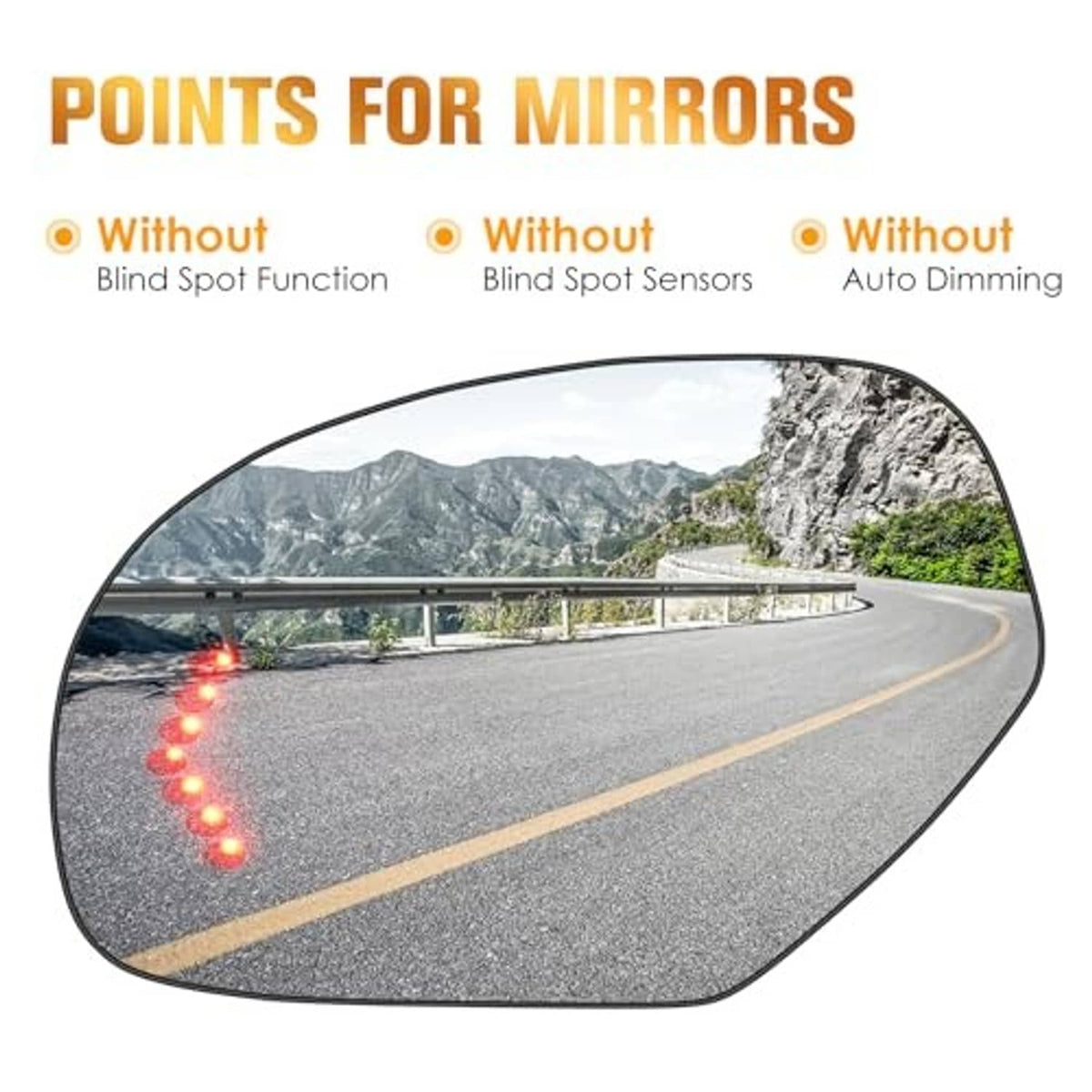 Left driver-side mirror glass lens insert with curved clear surface and defrost grid