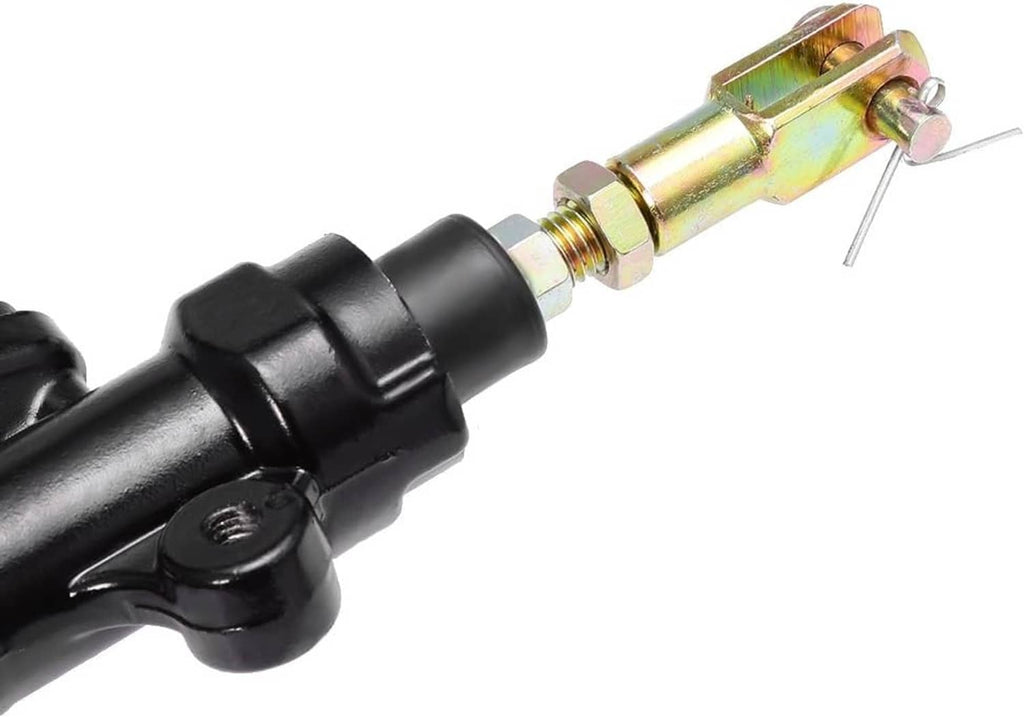 Rear brake master cylinder pump with gold mounting rod and black housing