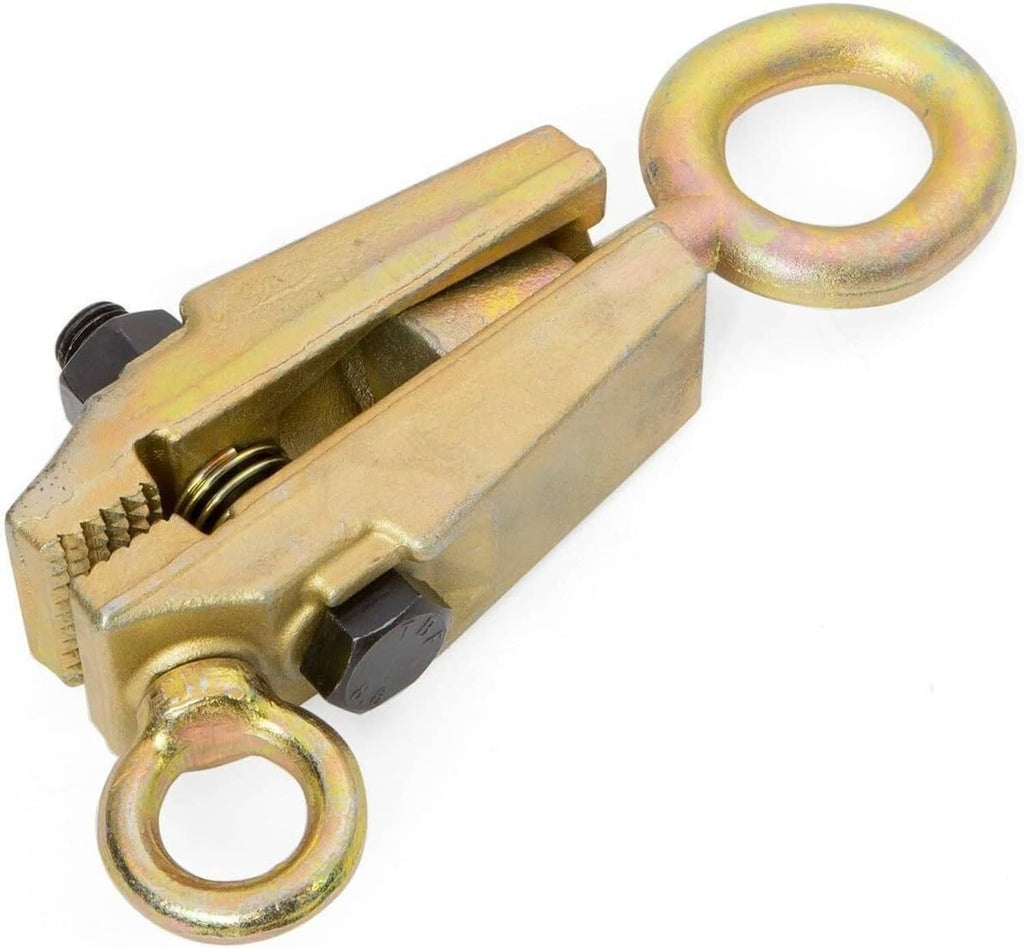 Auto body pull clamp tool with eye hook and grooved clamping bar