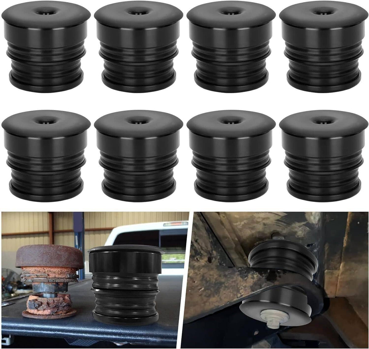 Silicone body mount bushing set of multiple black bushings with center holes