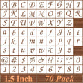 1.5 inch alphabet and number stencil templates set, with uppercase, lowercase, and symbols grid