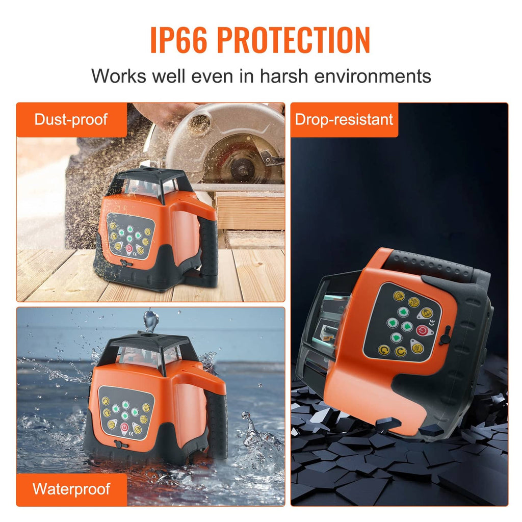 Waterproof IP66 orange rotary laser level with rugged housing and control panel