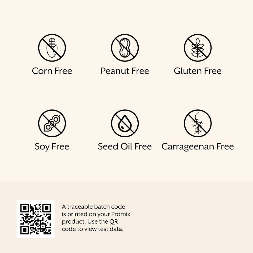 Protein puff bar infographic with corn-free, peanut-free, gluten-free and other free-from icons