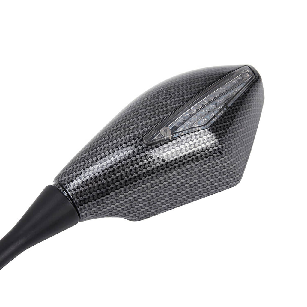 Textured gray mirror housing with integrated LED turn signal strip detail