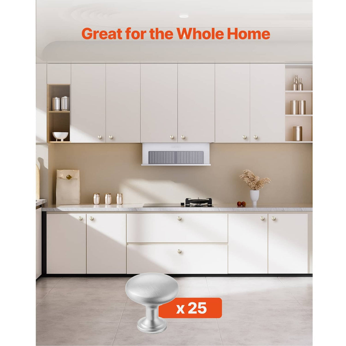 Mushroom-style cabinet knob in brushed metal finish with smooth oval top and round base