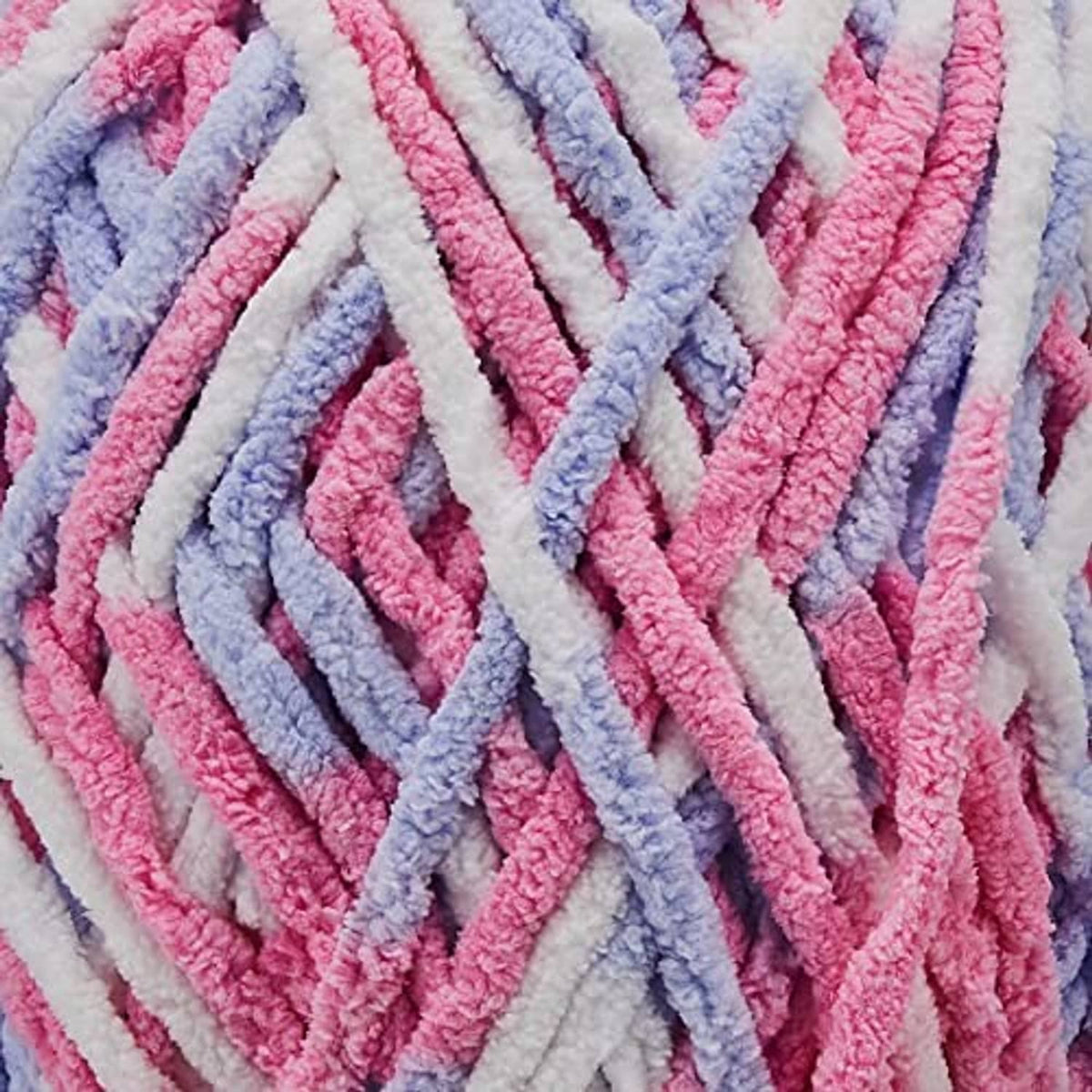 Baby chenille blanket with pink, blue, and white ombre stripes