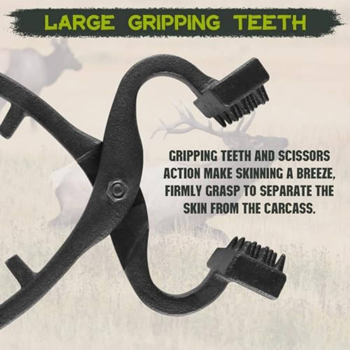 Claw hide puller with large serrated gripping teeth for separating skin