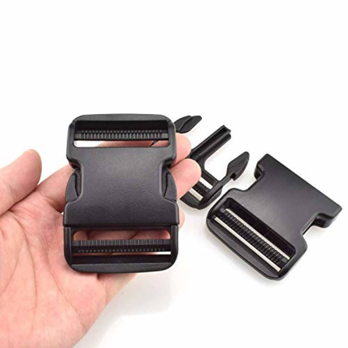 Black dual adjustable quick side release plastic buckle, 2-piece set