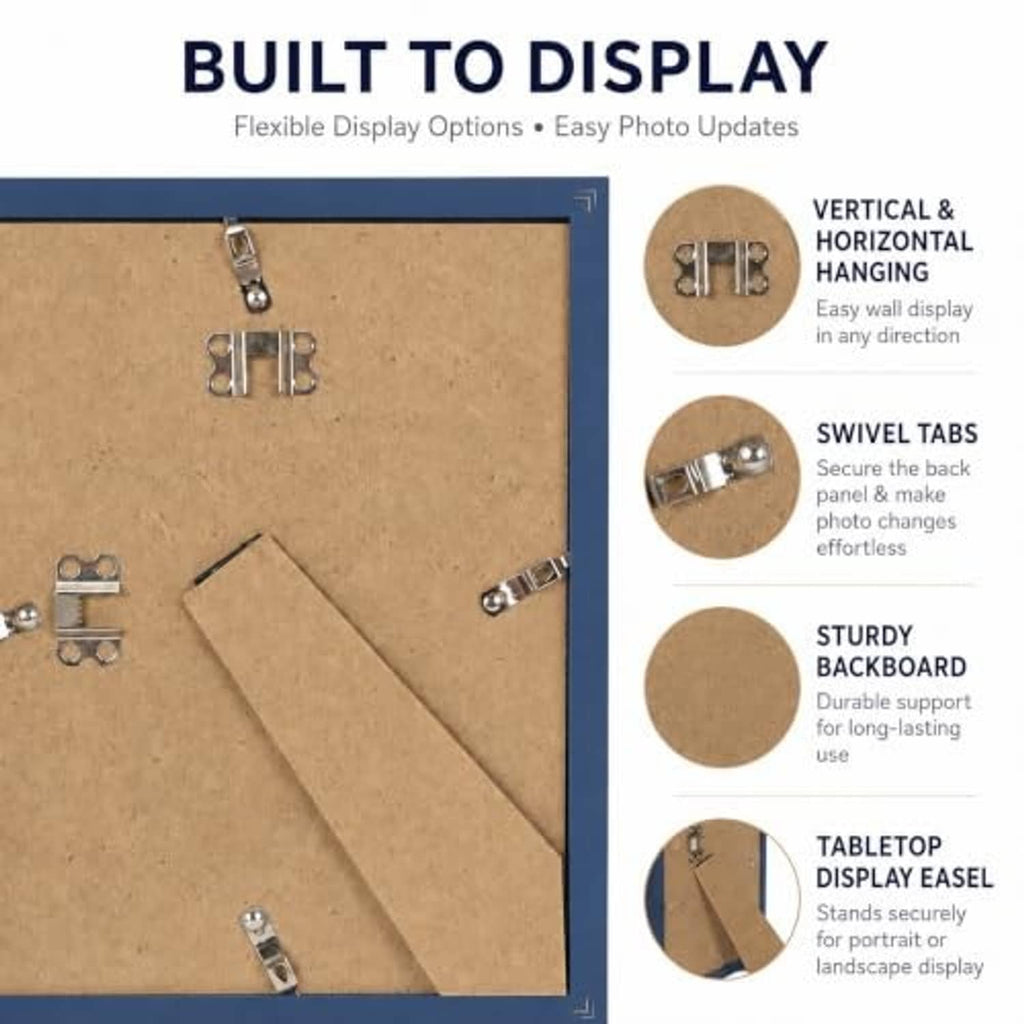 Navy 8x8 solid wood frame back with mounting hardware and display tabs