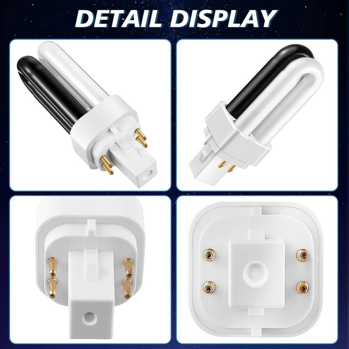 Detail view of 41050 replacement bulbs with 4-pin base and dual-color tubes