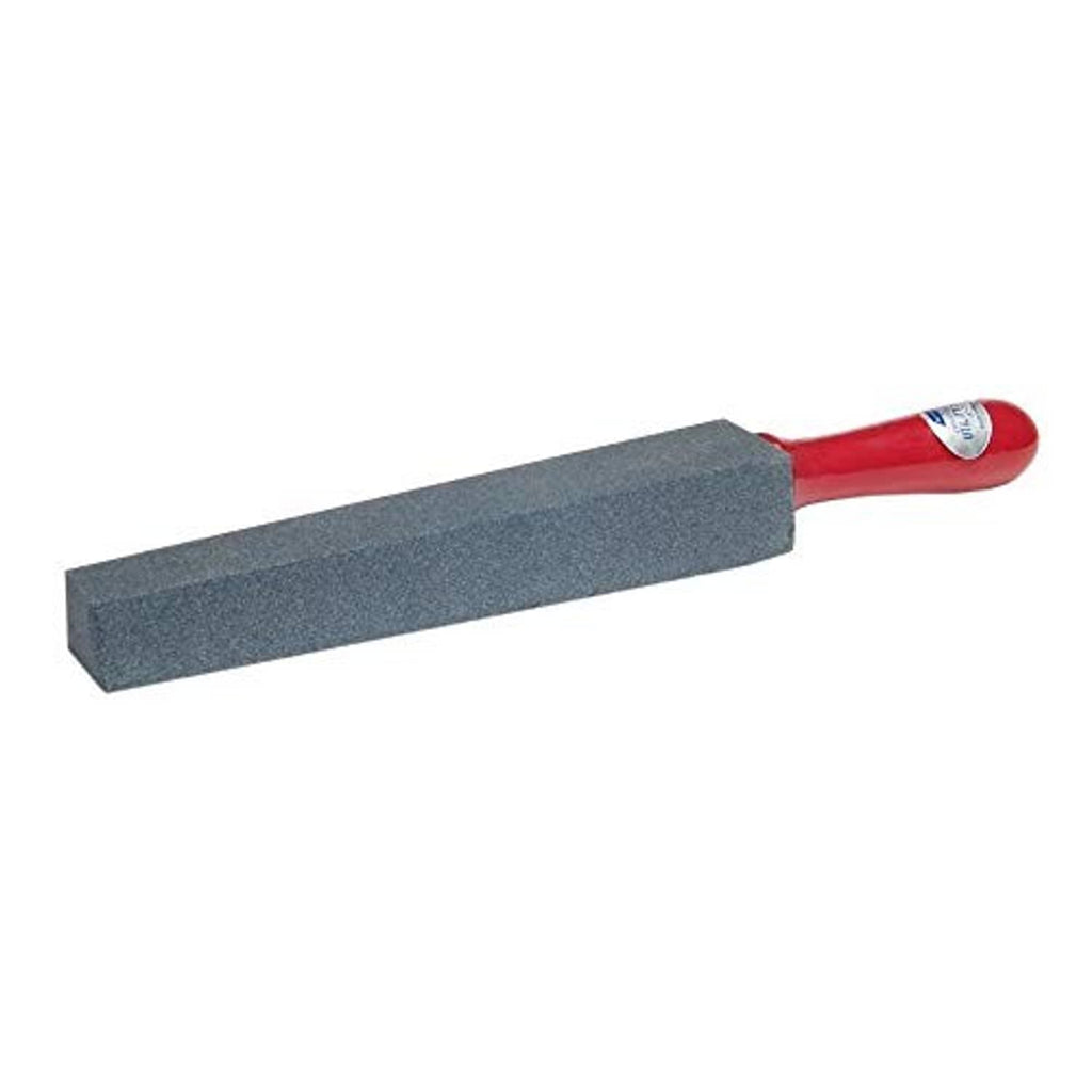 Silicon carbide utility file with red handle, long rectangular gray abrasive block