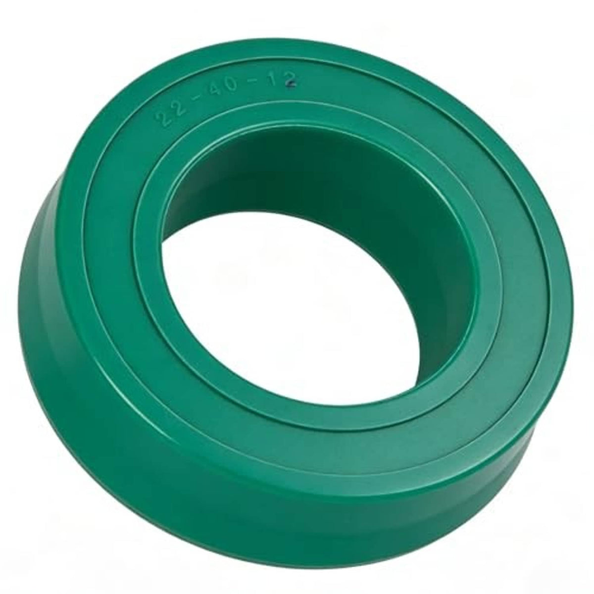 Green U-cup seal replacement for hydraulic floor jack, top view of inner opening
