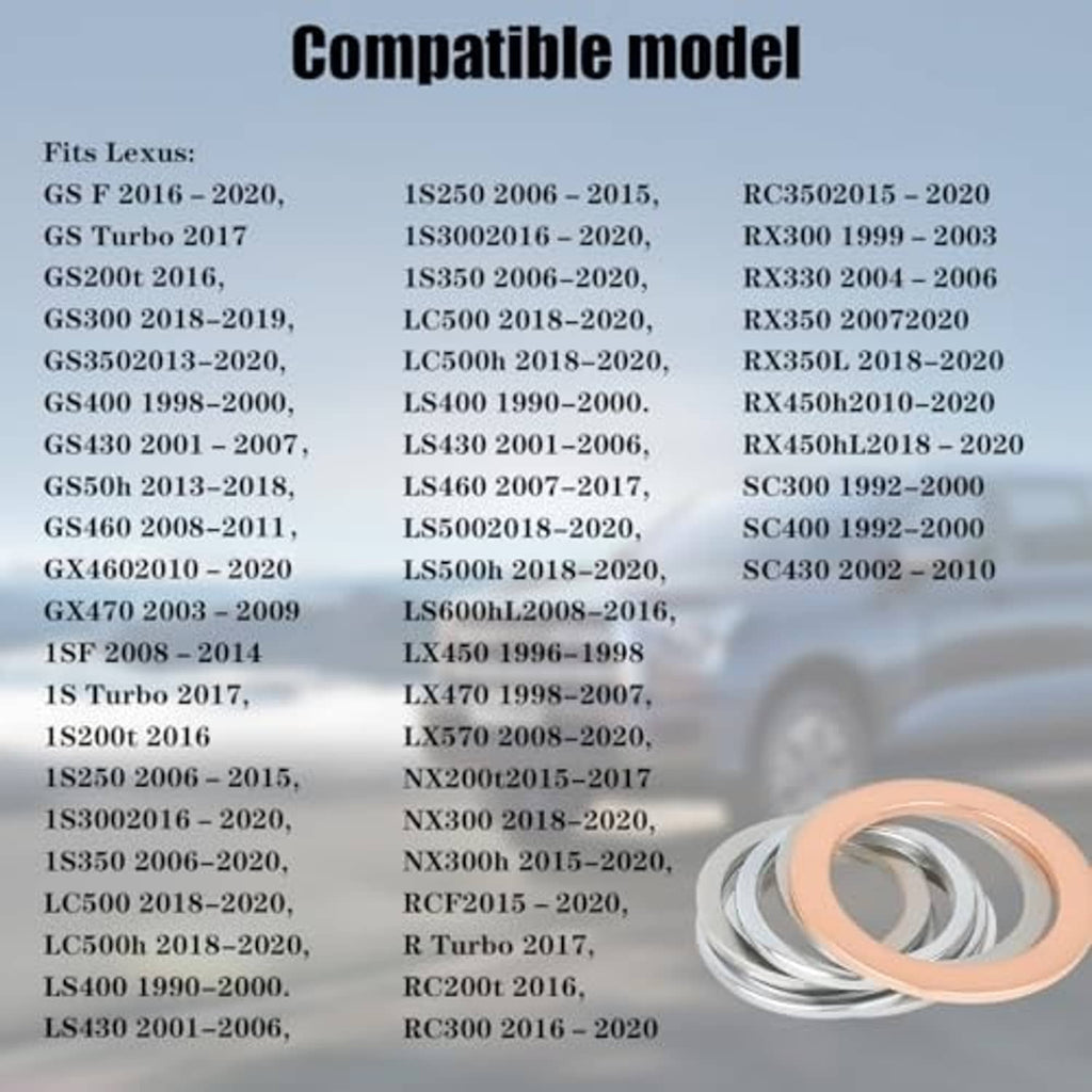 Crush washer gasket rings in silver and copper, compatible vehicle fitment kit