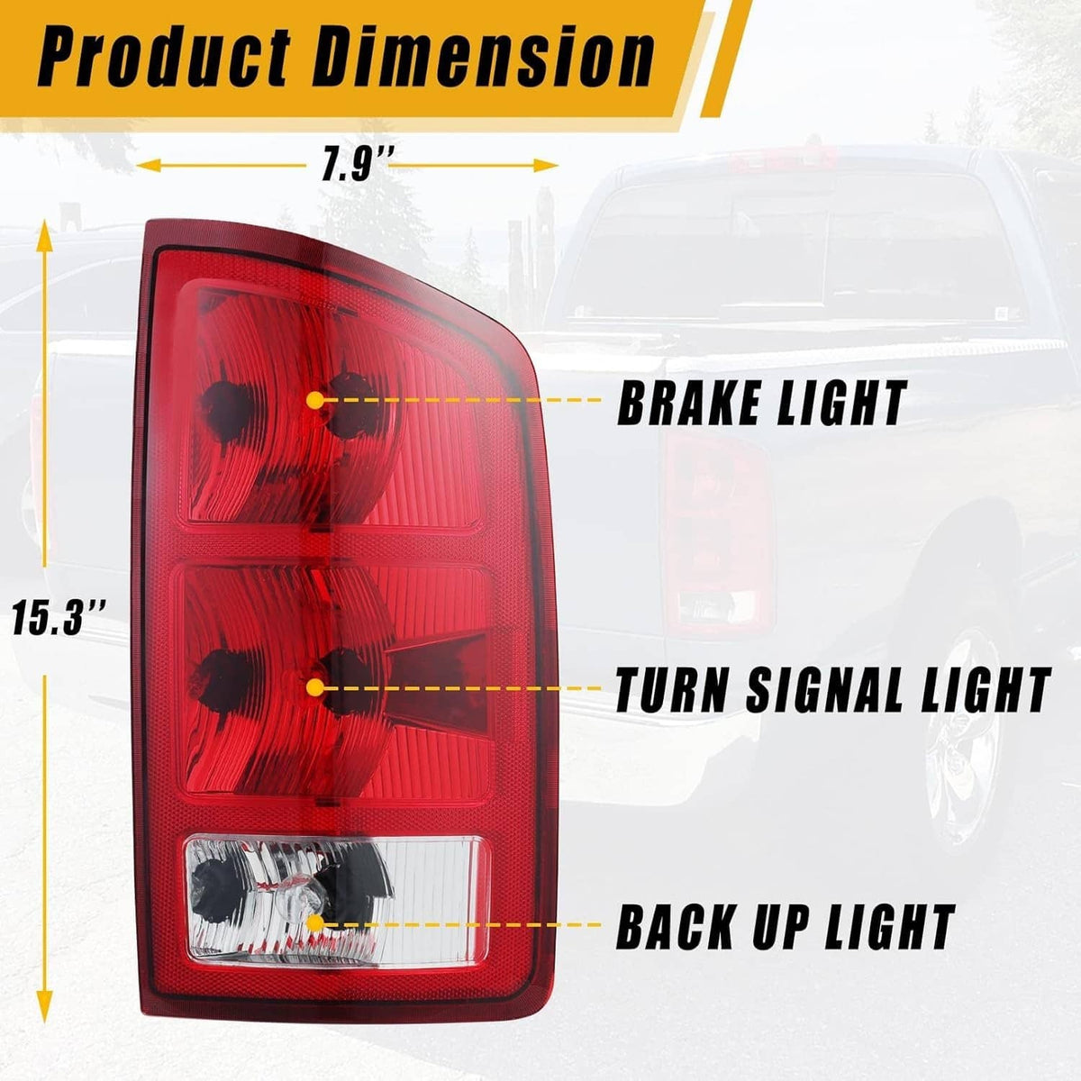 Single red rear tail light with clear bottom reverse light section
