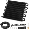 Aluminum transmission oil cooler radiator with black finned core and side mounting brackets