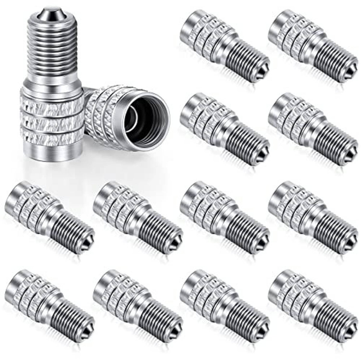 16-pack tire valve stem caps with double valve design, chrome metal texture