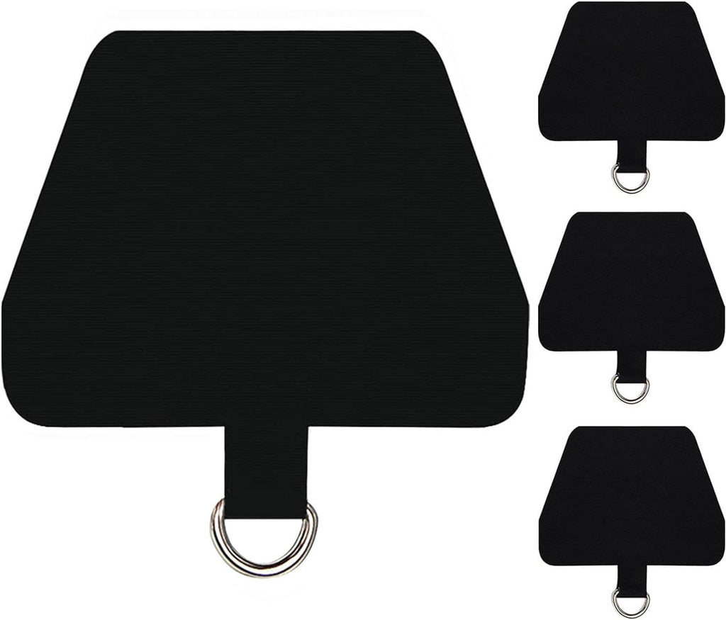Black phone tether tab with metal attachment ring, 3-piece set layout