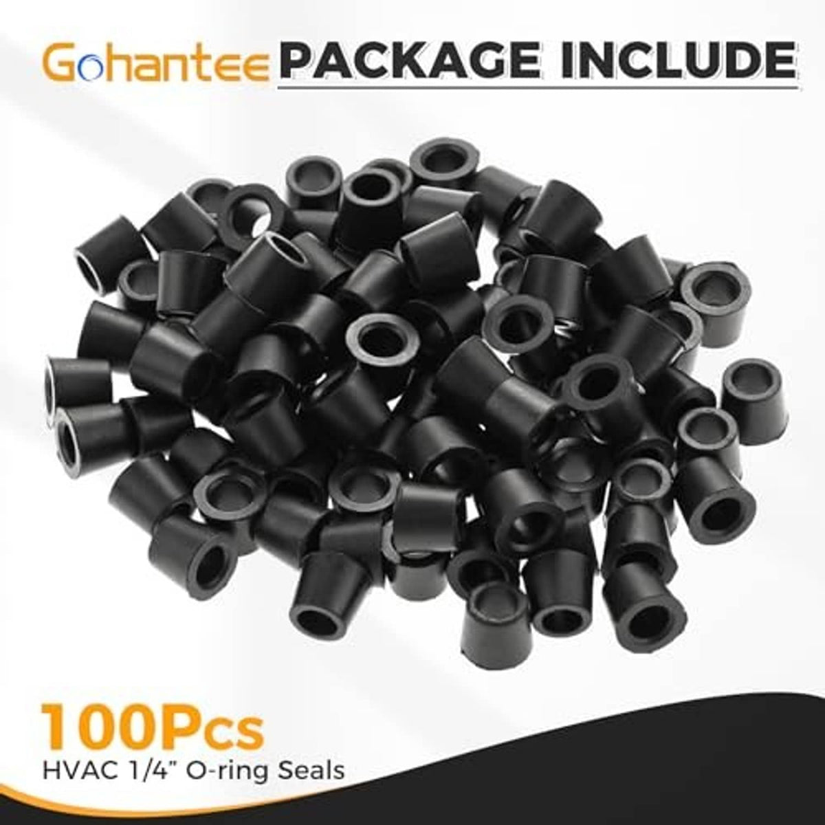 Black rubber conical hose seal gaskets, bulk set shown in a pile