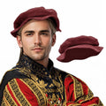 Wine burgundy flat beret hat with fold-over brim on a model