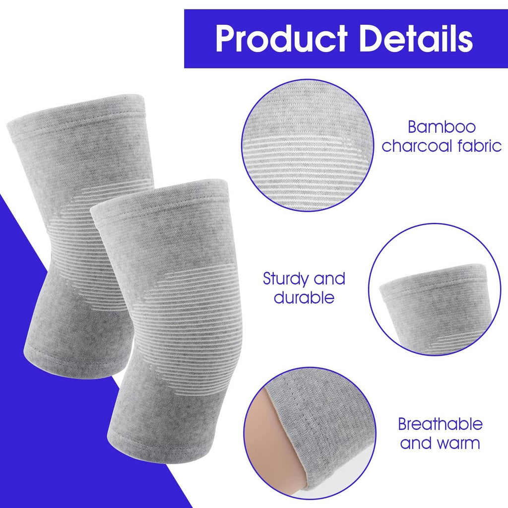 Gray bamboo charcoal fabric knee sleeves with breathable, warm knit texture