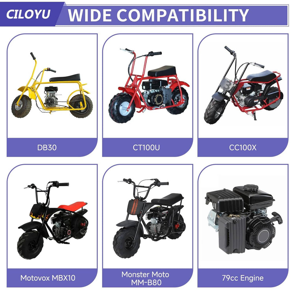 Compatibility chart with multiple mini bikes shown for CILOYU chain guard