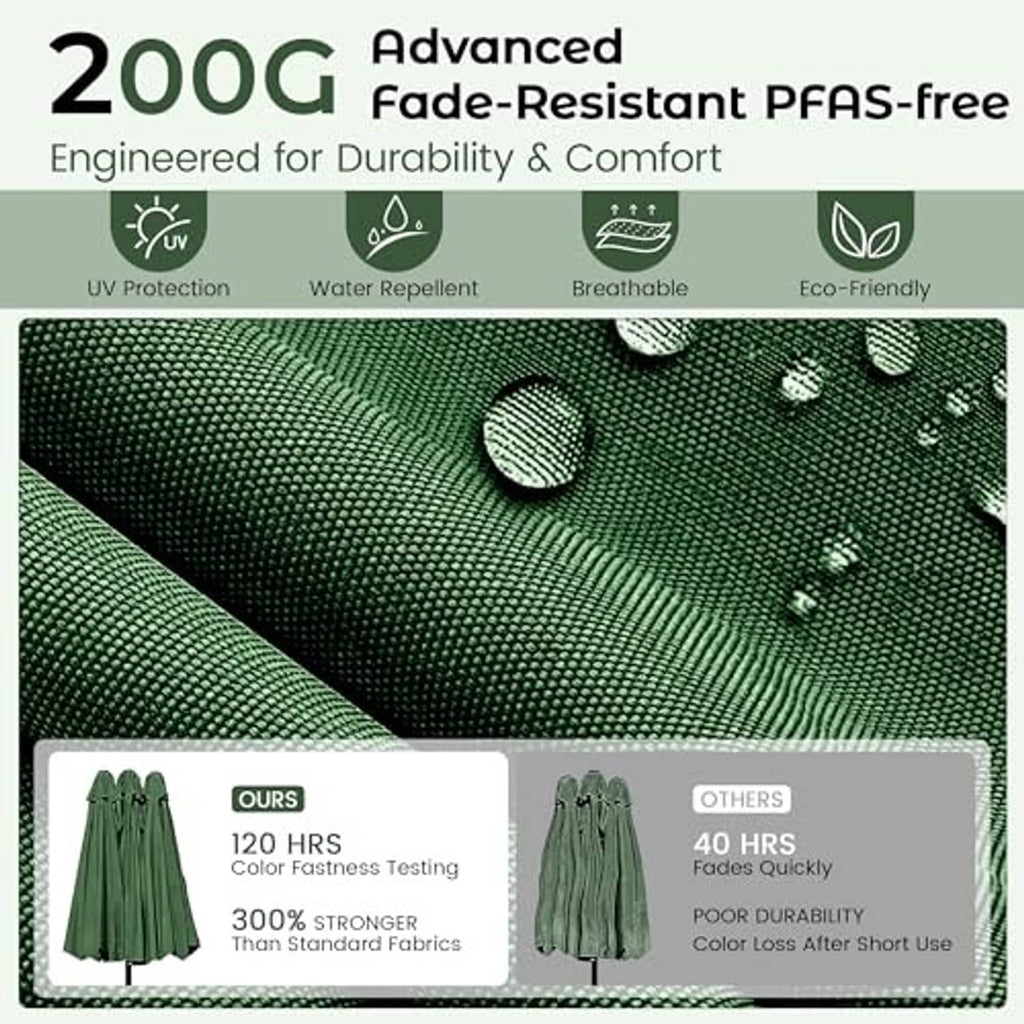 Dark green umbrella fabric close-up with water droplet texture