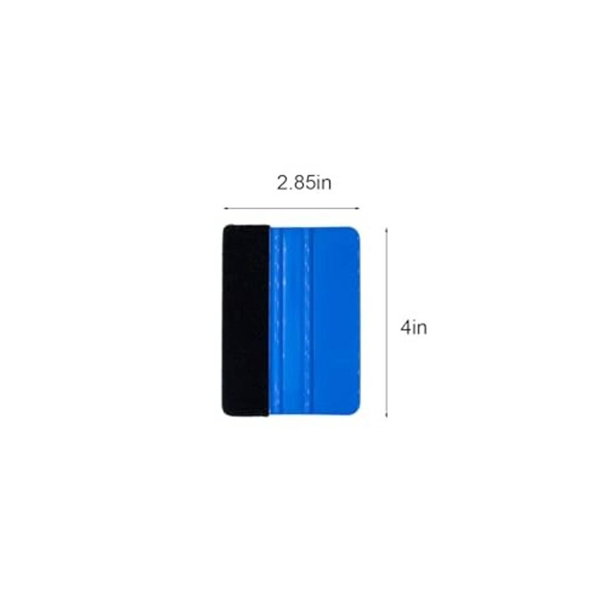 4 inch plastic felt edge squeegee, blue felt strip over black backing, square tool