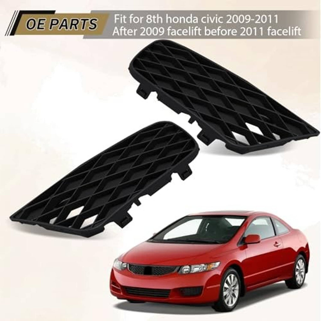 Pair of black grille fog light covers, shown as two inserts with mounting tabs.