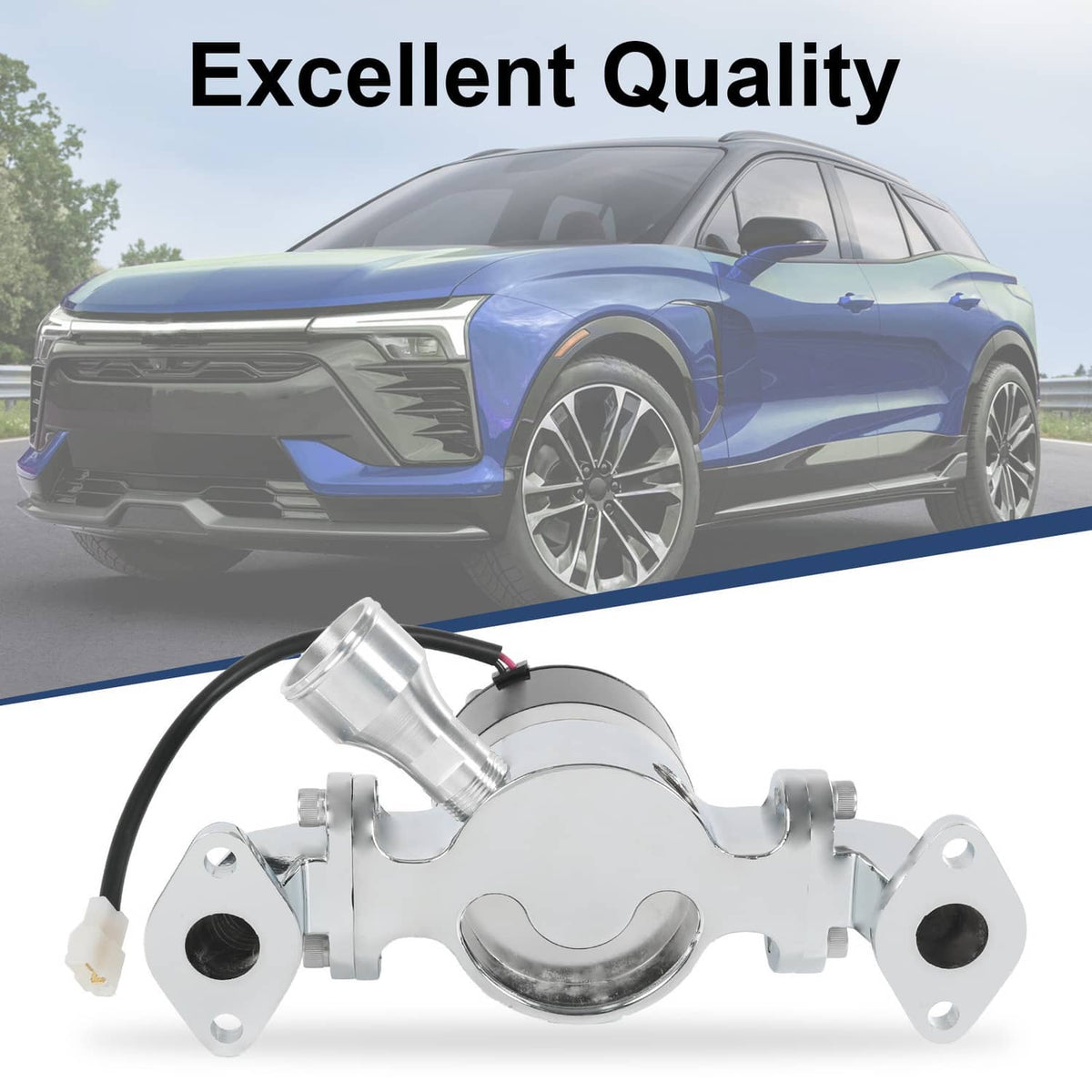Chrome aluminum electric water pump with black motor housing and inlet hose