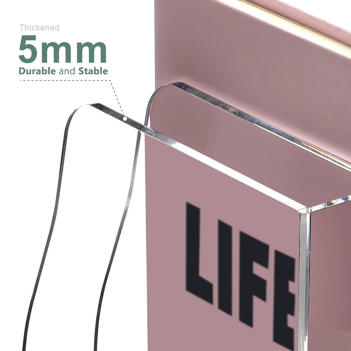 Clear acrylic magazine holder with 5mm thick panel and arched divider handle