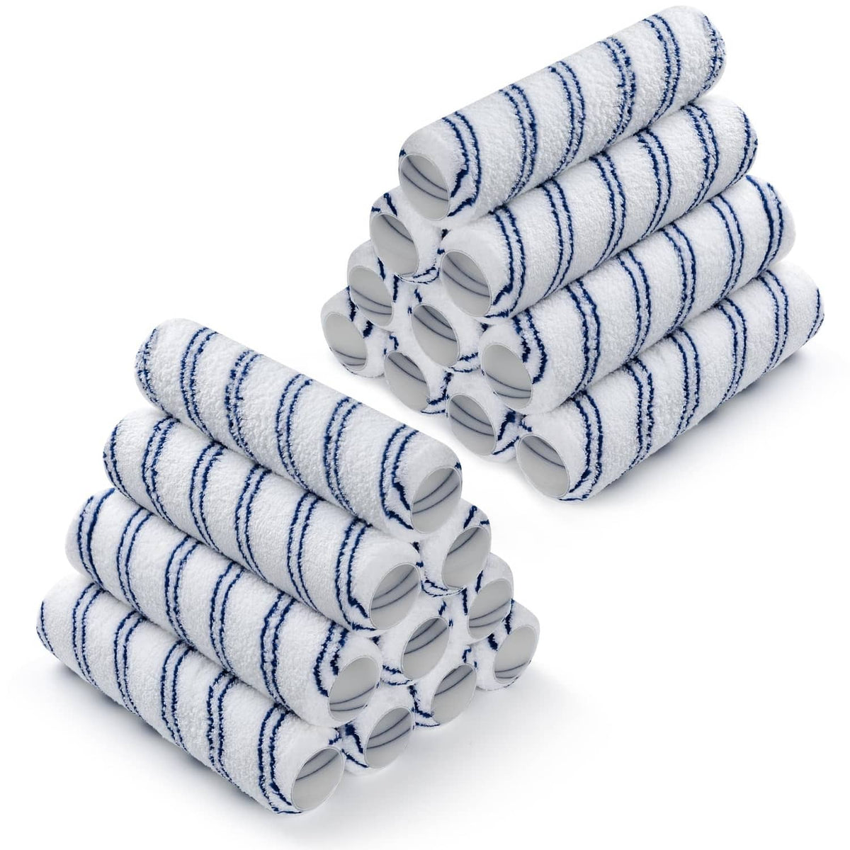 Blue-and-white striped microfiber paint roller covers, bundled 20-pack
