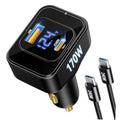 Black USB-C car charger adapter with LED voltage display and 170W marking