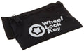 Black wheel lock key storage pouch with zipper and wrist strap, Wheel Lock Key logo