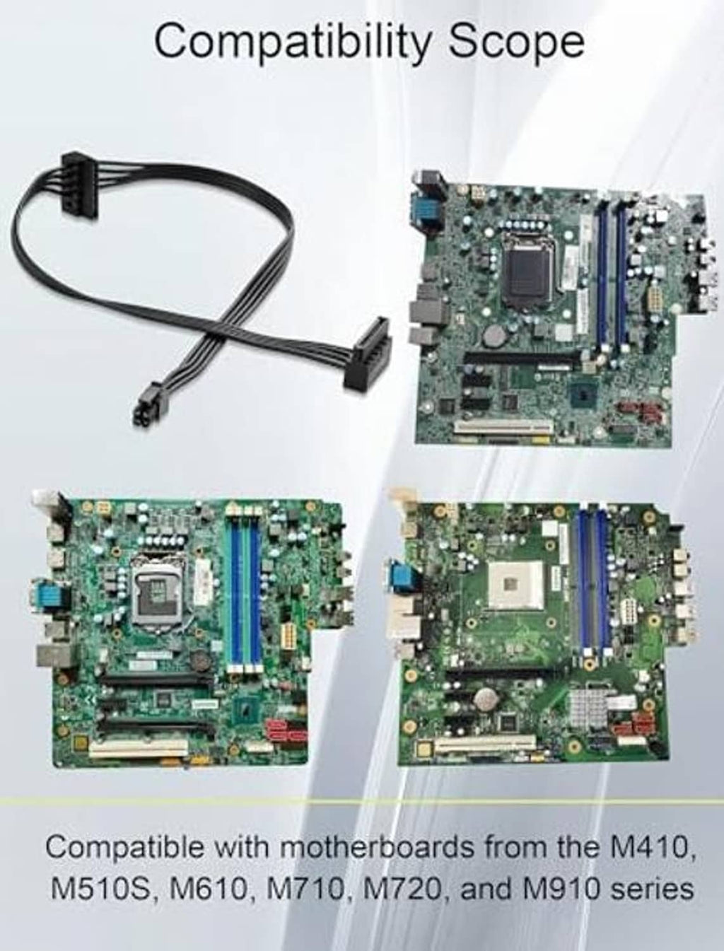 Adapter cable with 4-pin plug and dual SATA 15-pin outputs for desktop boards
