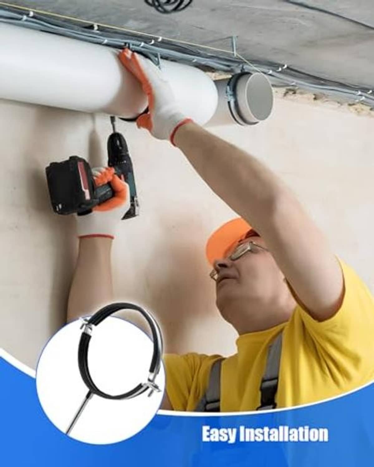 Pipe installation using adjustable bracket with two round loops for ceiling-mounted vent pipe