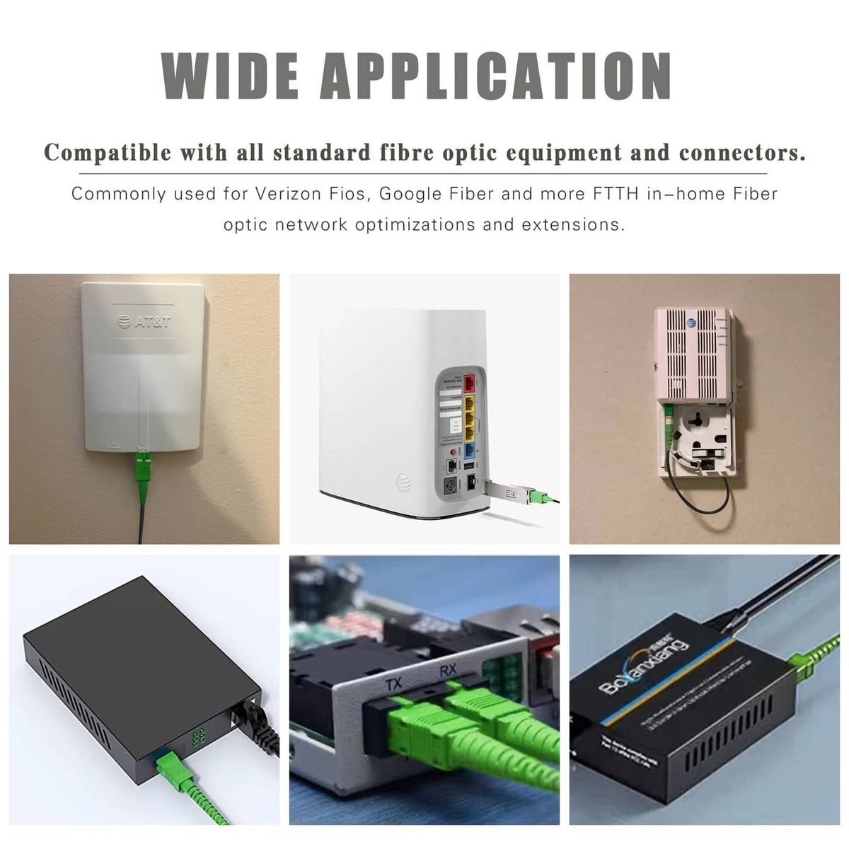 Black fiber optic network cable with green SC/APC connectors for compatible equipment