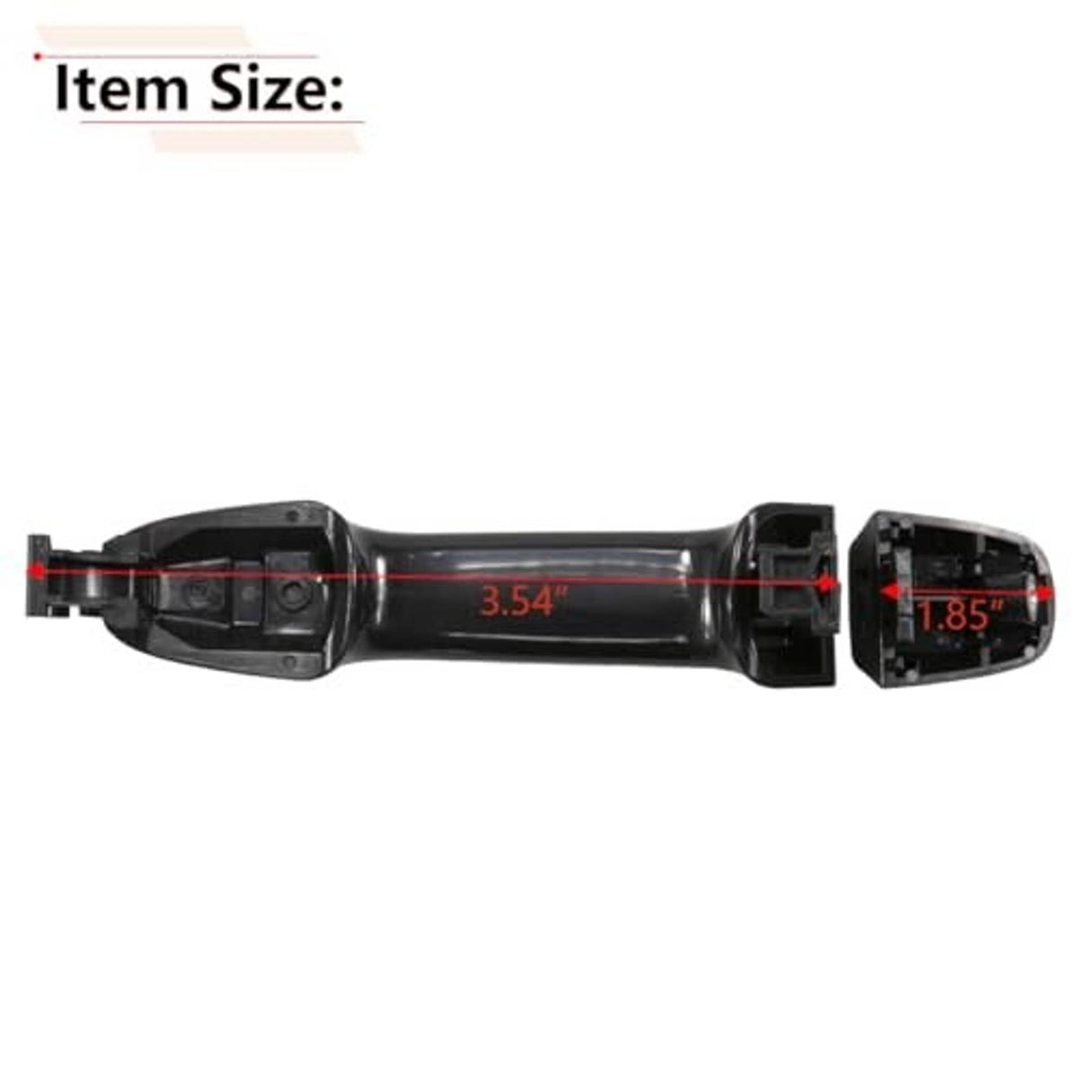 Black exterior door handle with visible mounting brackets and separate cover