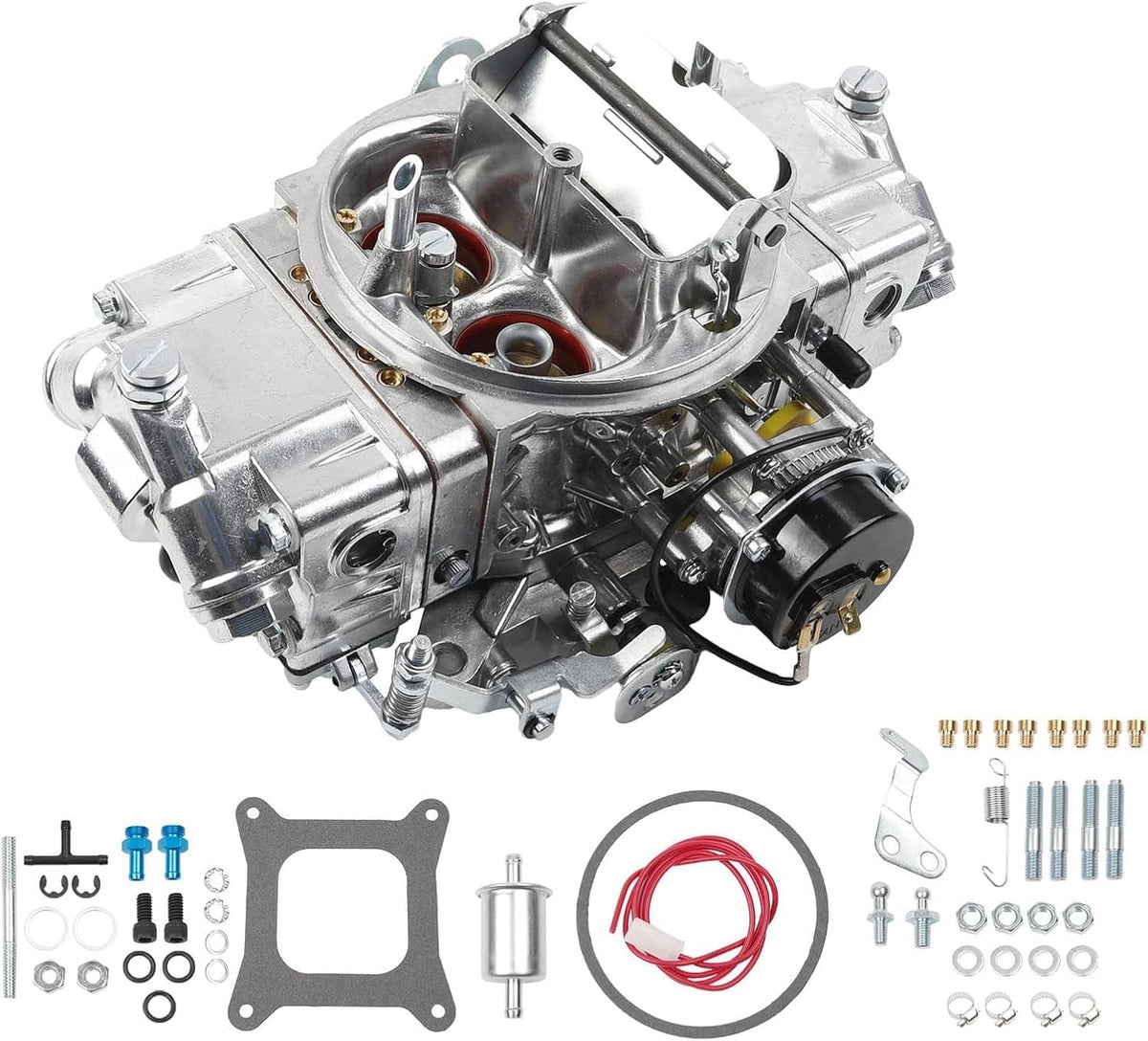 Four-barrel carburetor with electric choke, chrome metal body and mounting hardware kit