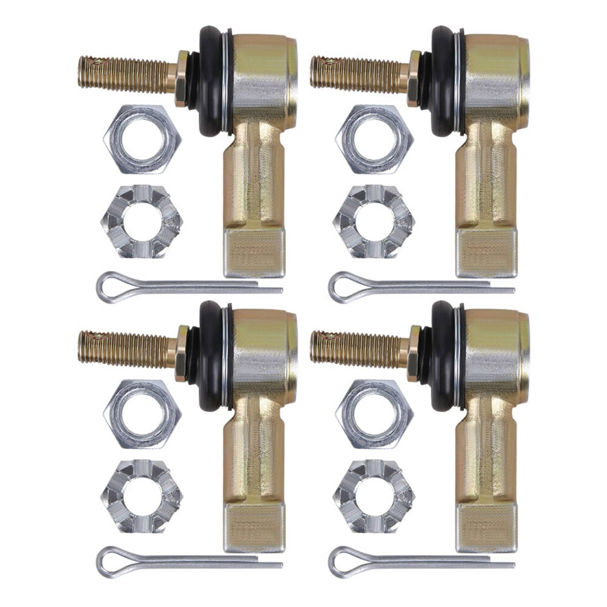Four-piece tie rod end kit with threaded rods, ball joint ends, and included nuts